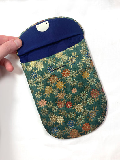 Miniature Japanese pouches - green brocade - set of 2