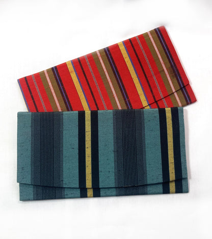 Vintage Japanese slim wallet set - striped red and teal (B grade)