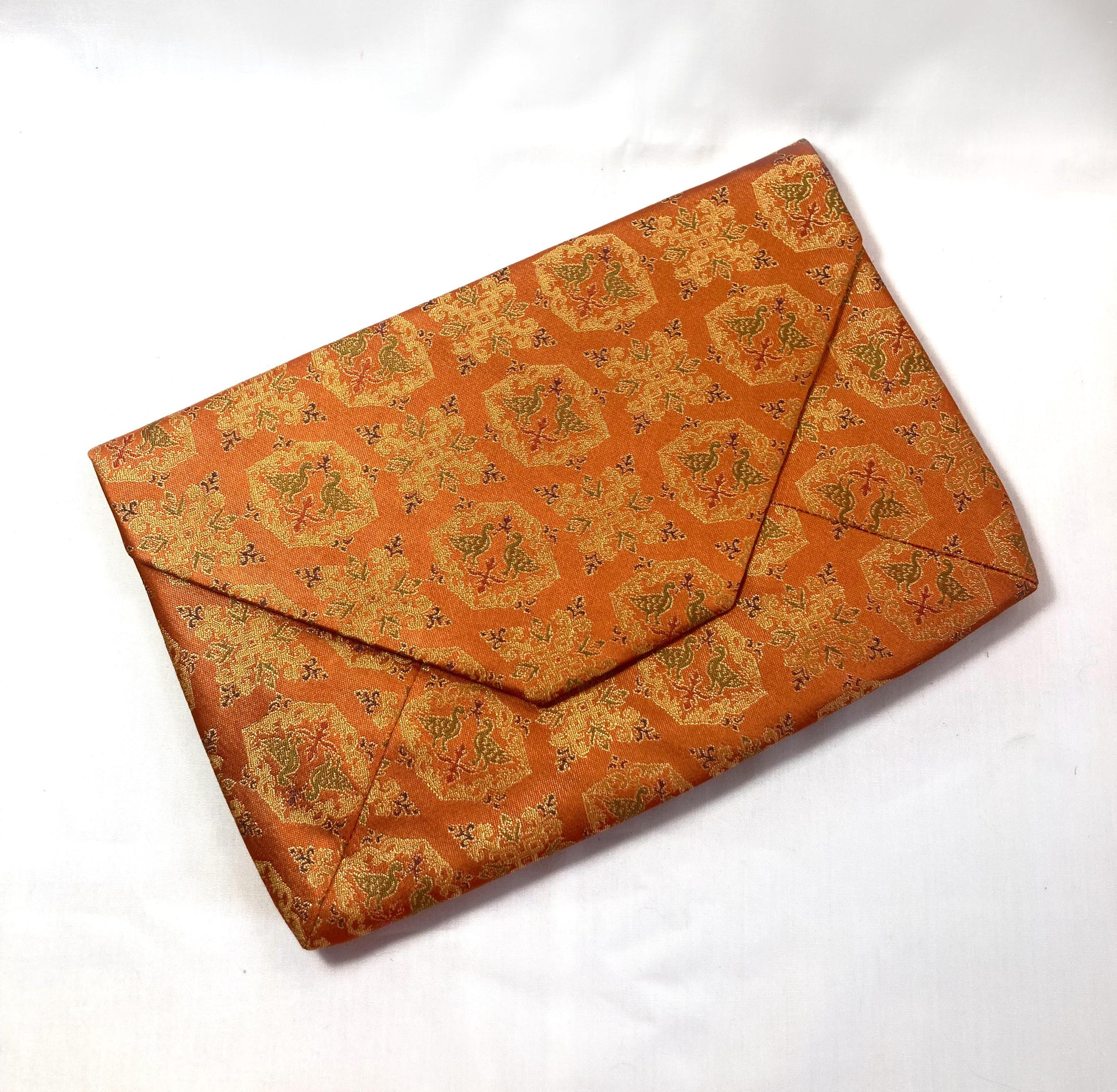 Vintage Japanese soft pouch - orange with a tile pattern