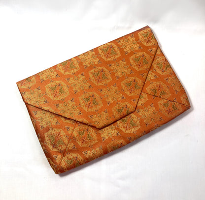 Vintage Japanese soft pouch - orange with a tile pattern