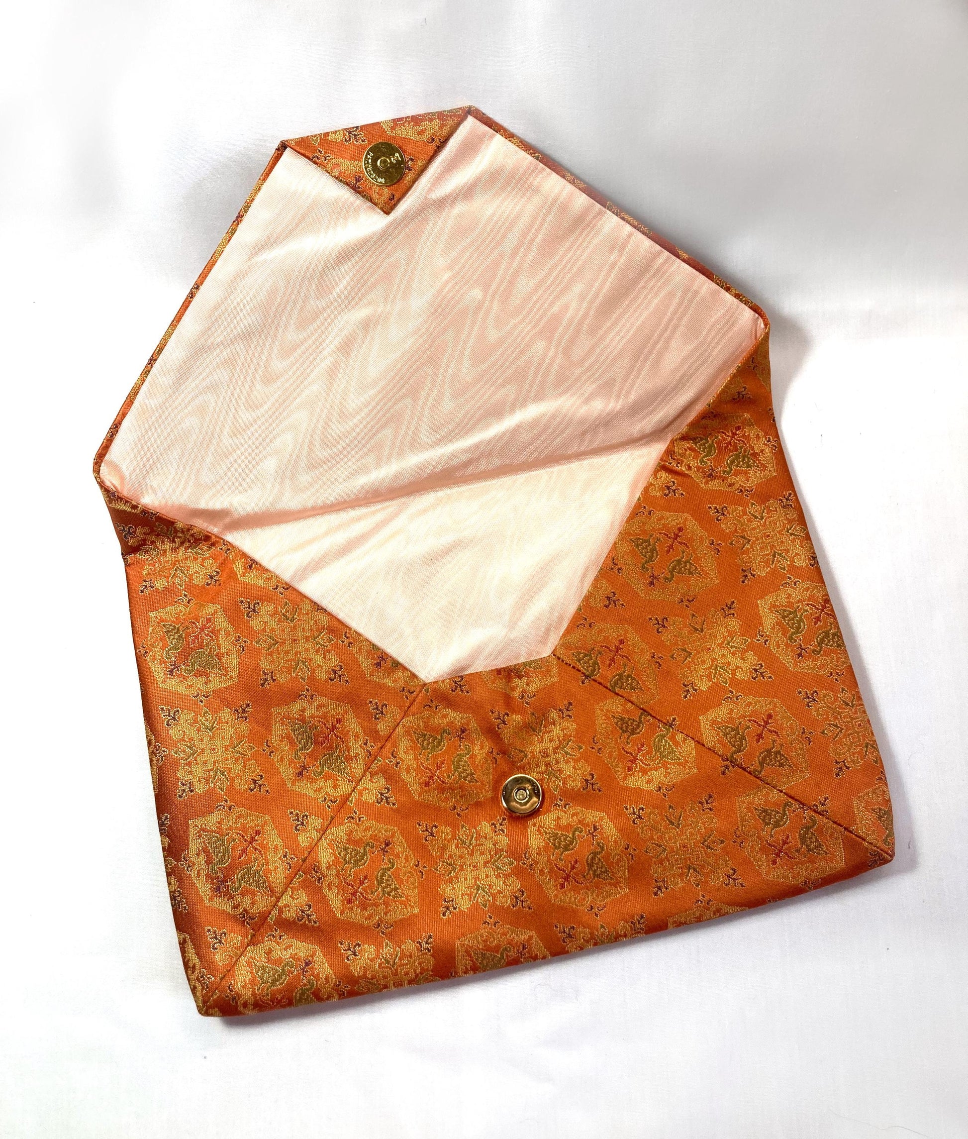 Vintage Japanese soft pouch - orange with a tile pattern