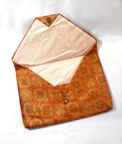 Vintage Japanese soft pouch - orange with a tile pattern