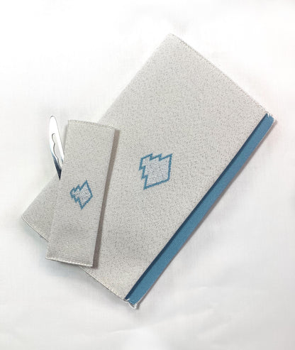 Vintage Japanese slim wallet /kaishi ire - light blue and silver with a matching food pick