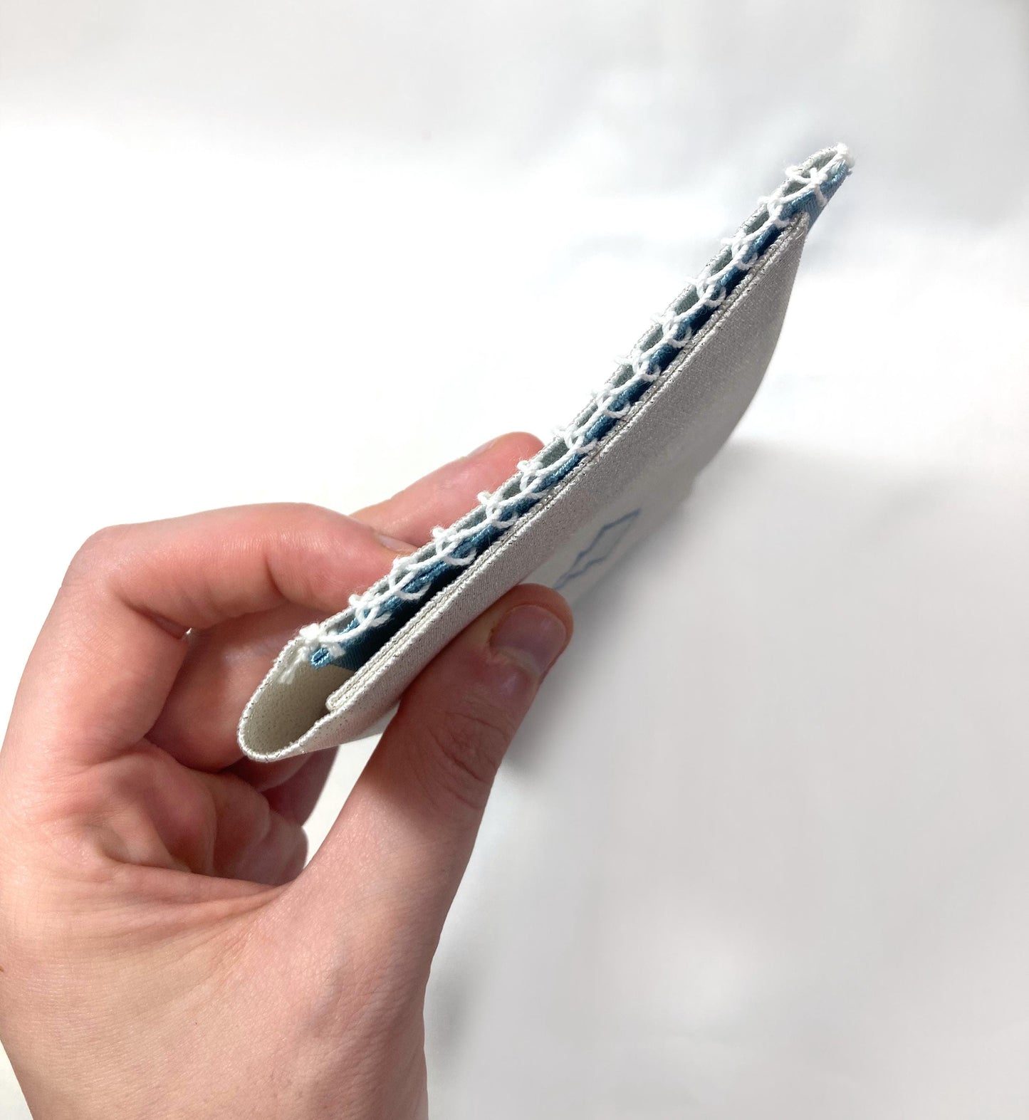 Vintage Japanese slim wallet /kaishi ire - light blue and silver with a matching food pick