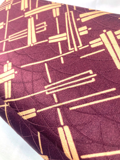 Vintage kimono clutch handbag - deep purple with hand fan pattern