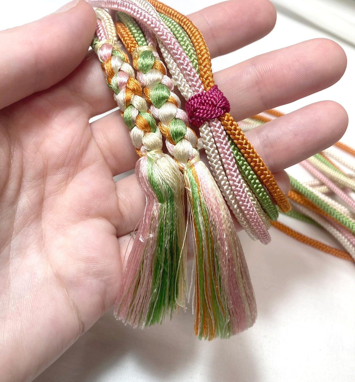 Vintage kimono accessories set - light green obiage and pastel mix obijime (B grade)