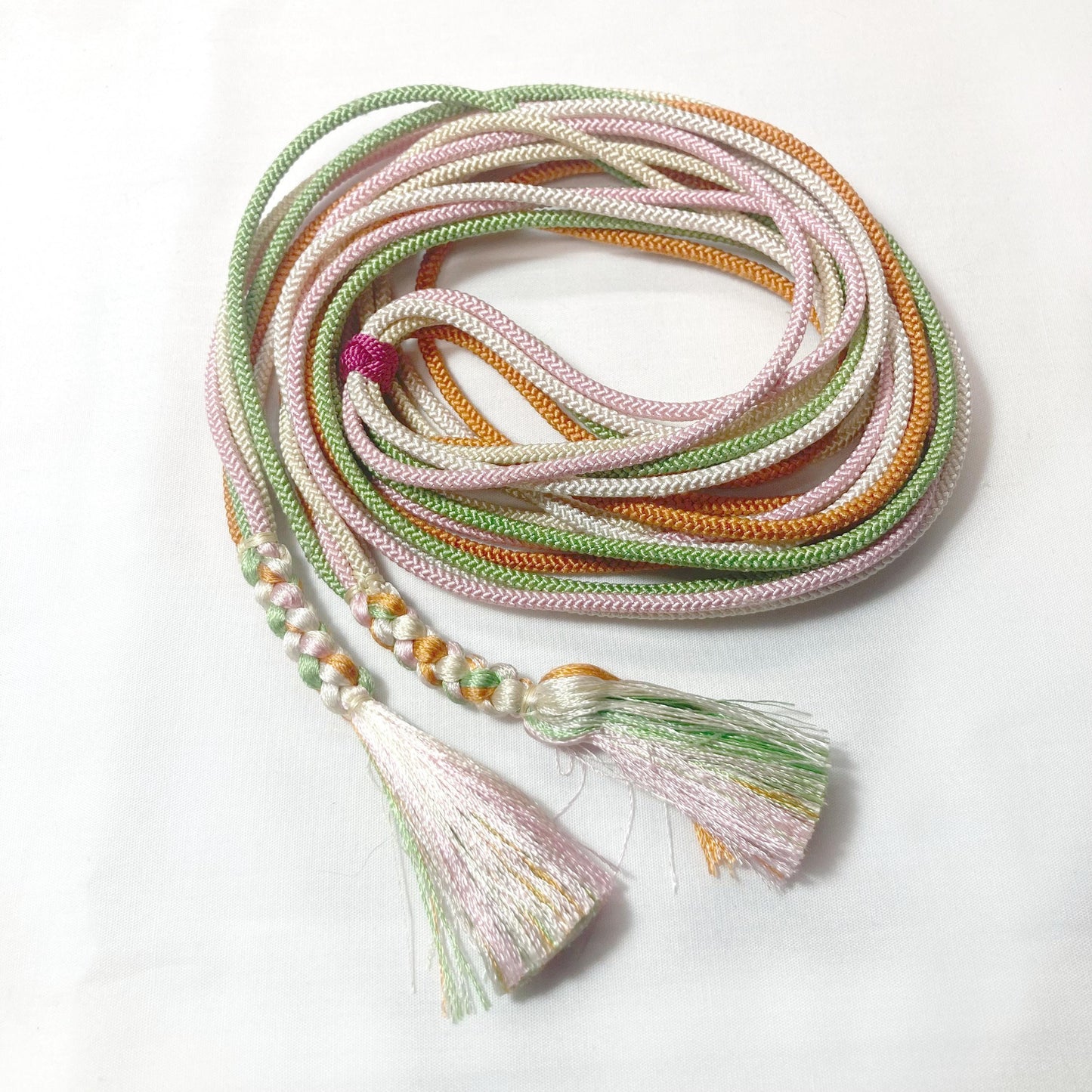 Vintage kimono accessories set - light green obiage and pastel mix obijime (B grade)