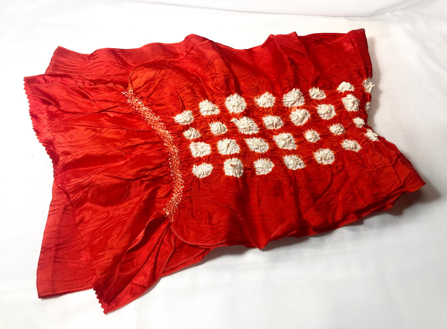 Vintage kimono accessories set - bright red obiage and vivid blue, yellow, and red obijime