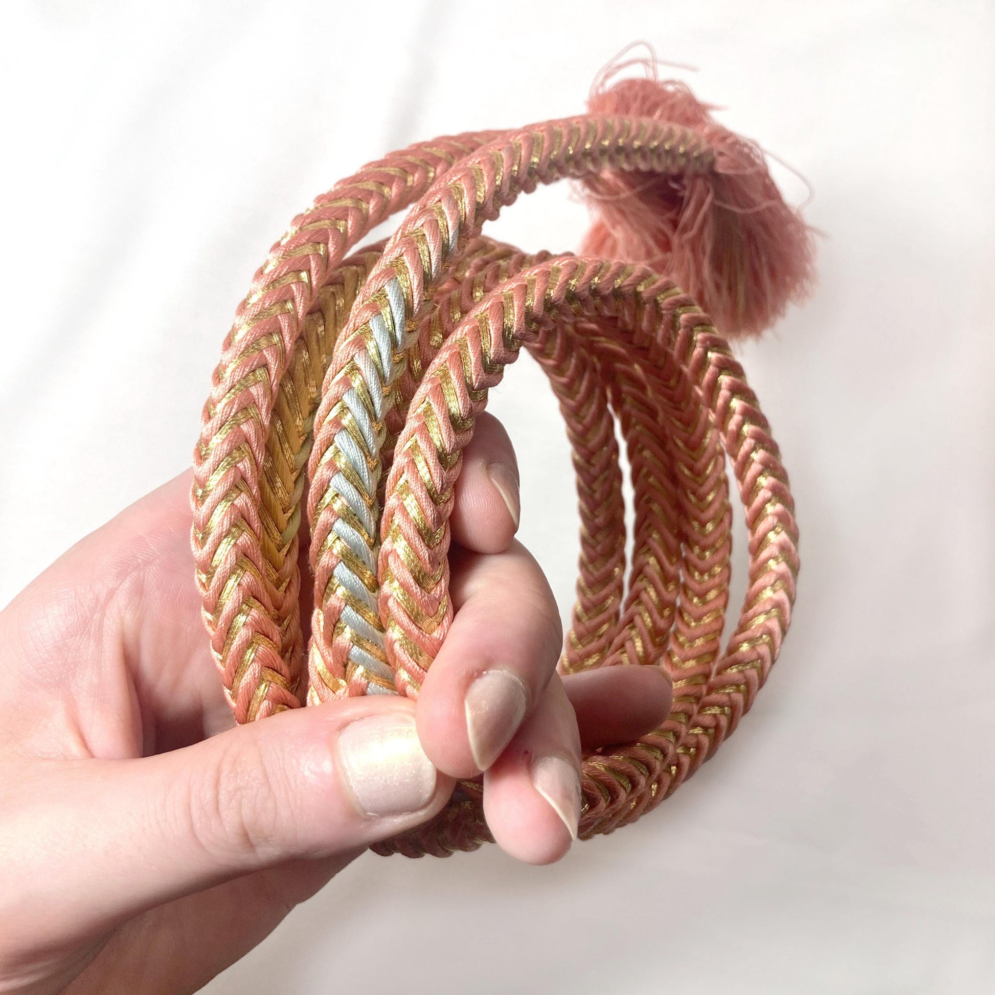 Vintage kimono accessories set - powder blue obiage and pastel-gold obijime