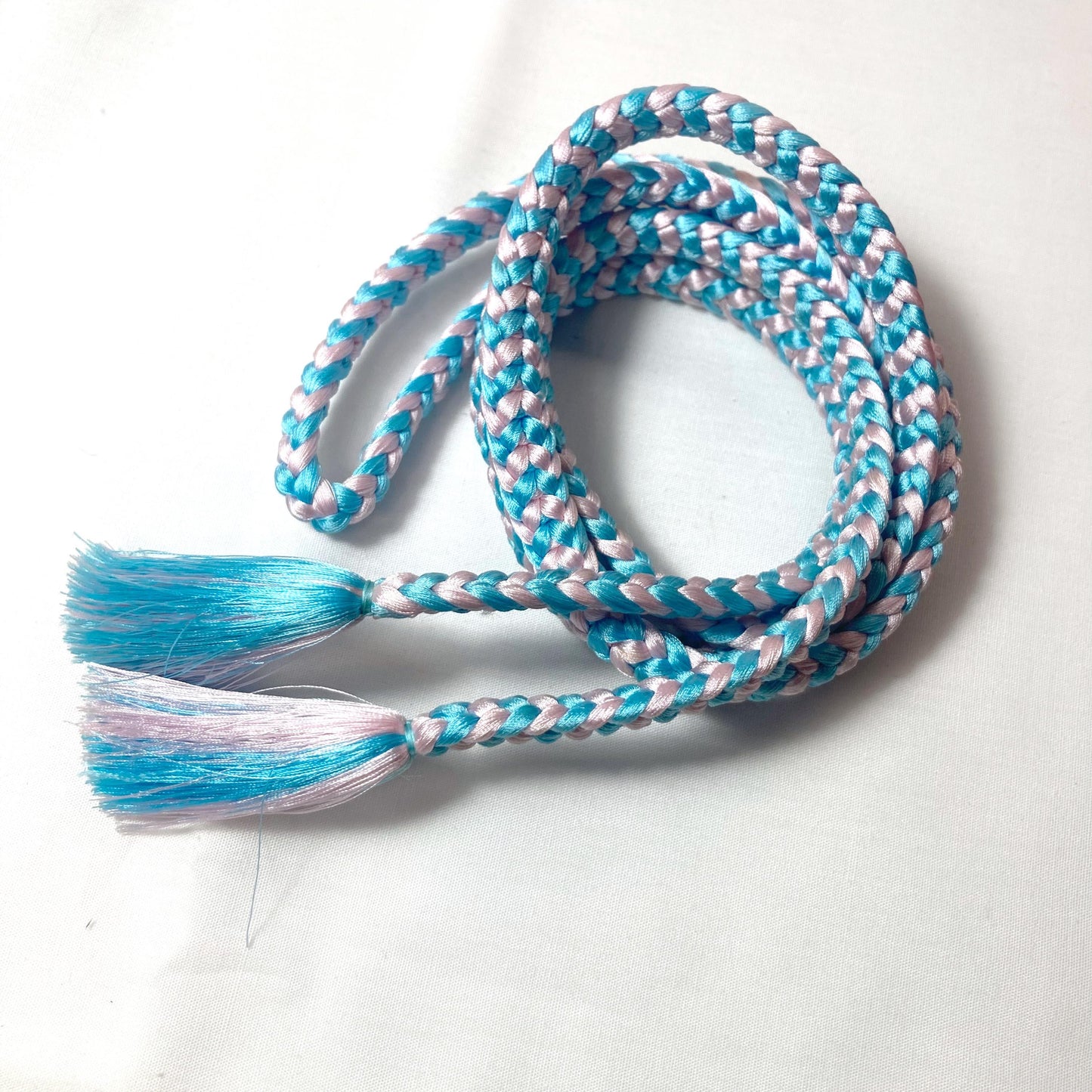 Vintage kimono accessories set - salmon pink obiage and pink-blue obijime