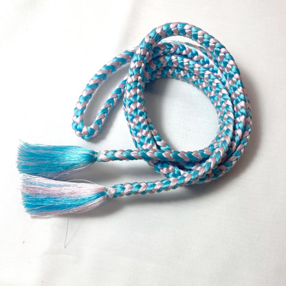 Vintage kimono accessories set - salmon pink obiage and pink-blue obijime