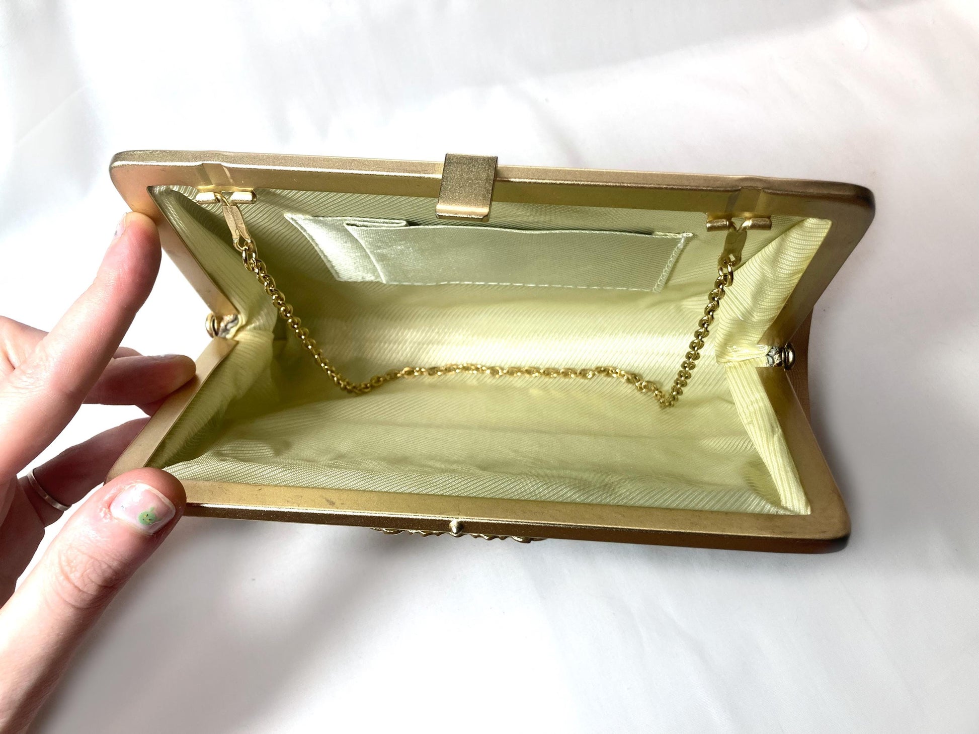 Vintage kimono handbag - two-way vibrant orange and green with metallic ribbon pattern