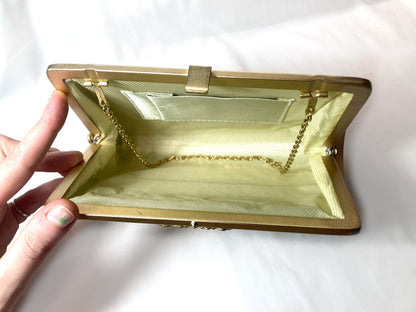 Vintage kimono handbag - two-way vibrant orange and green with metallic ribbon pattern