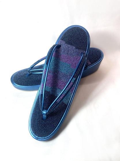 Unique vintage Japanese zori - beaded metallic blue and purple