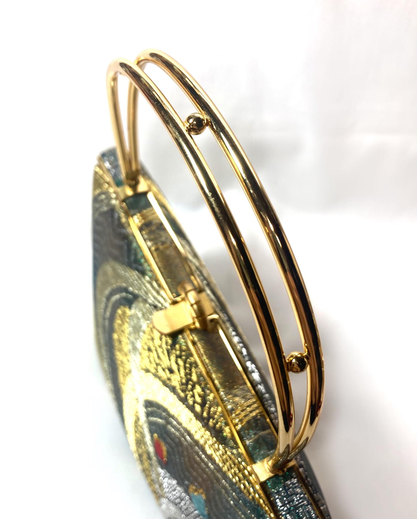 Vintage kimono handbag - emerald and golden abstract pattern