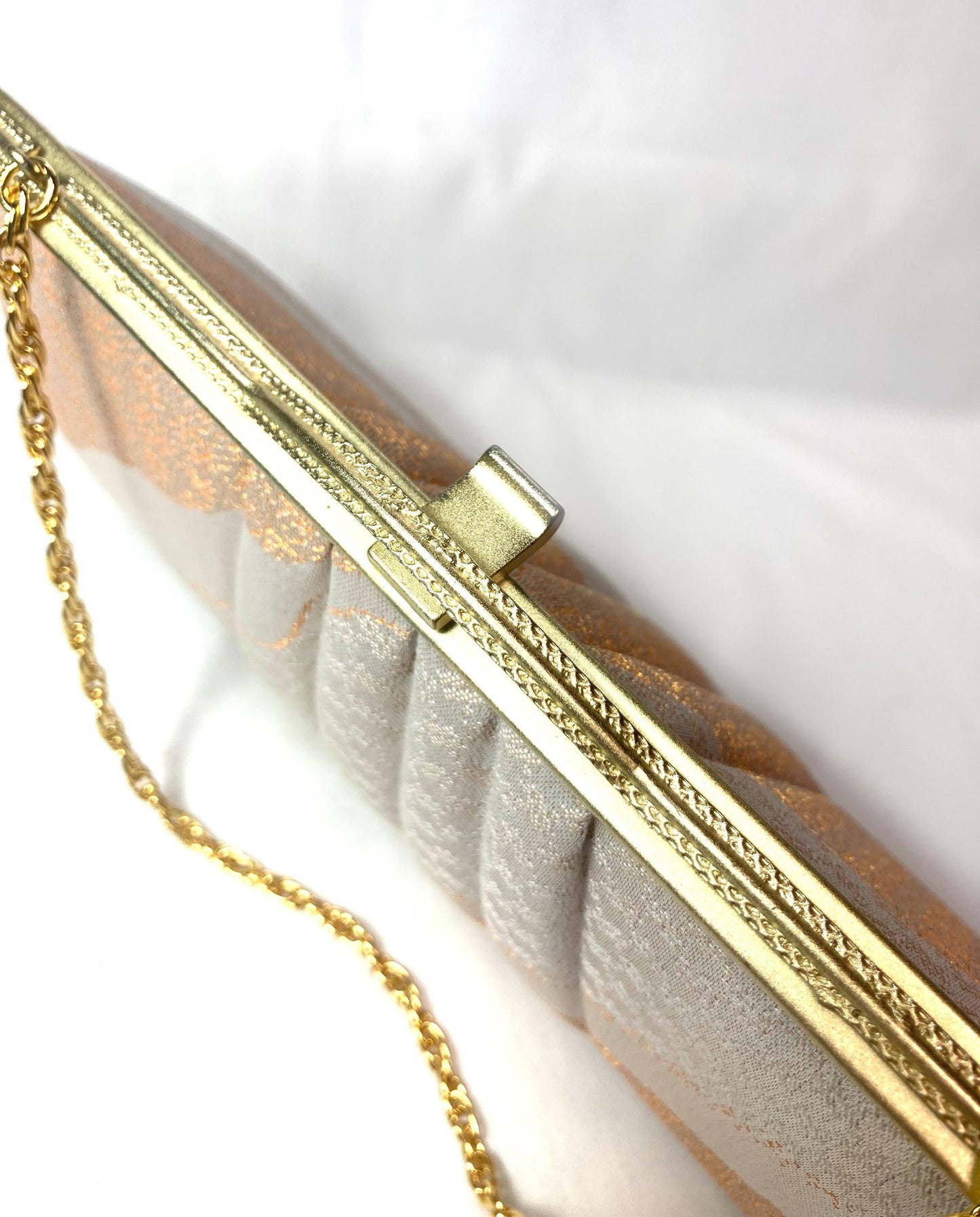 Vintage kimono handbag - two-way pearl and golden with delicate abstract pattern