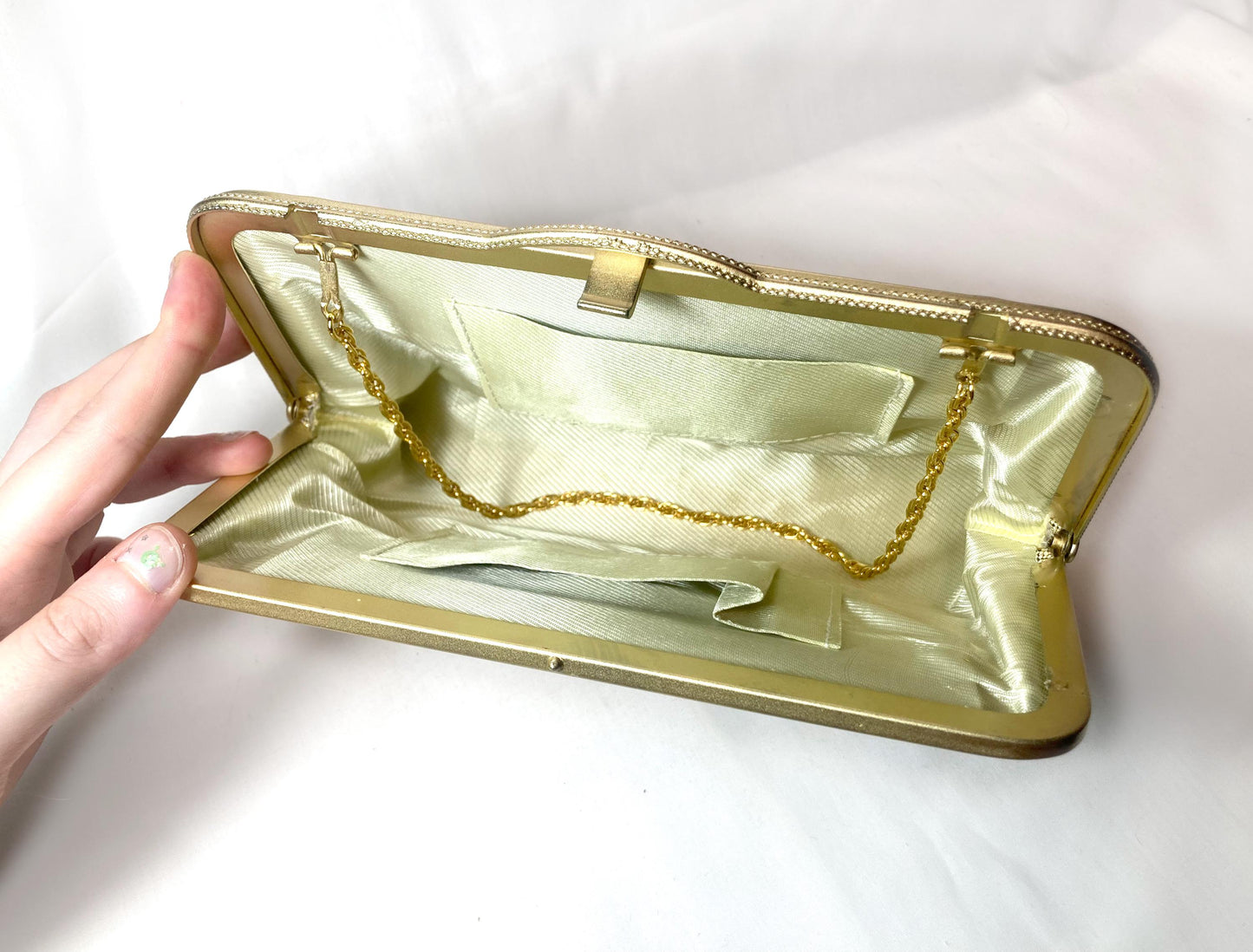 Vintage kimono handbag - two-way pearl and golden with delicate abstract pattern