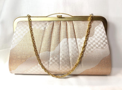 Vintage kimono handbag - two-way pearl and golden with delicate abstract pattern