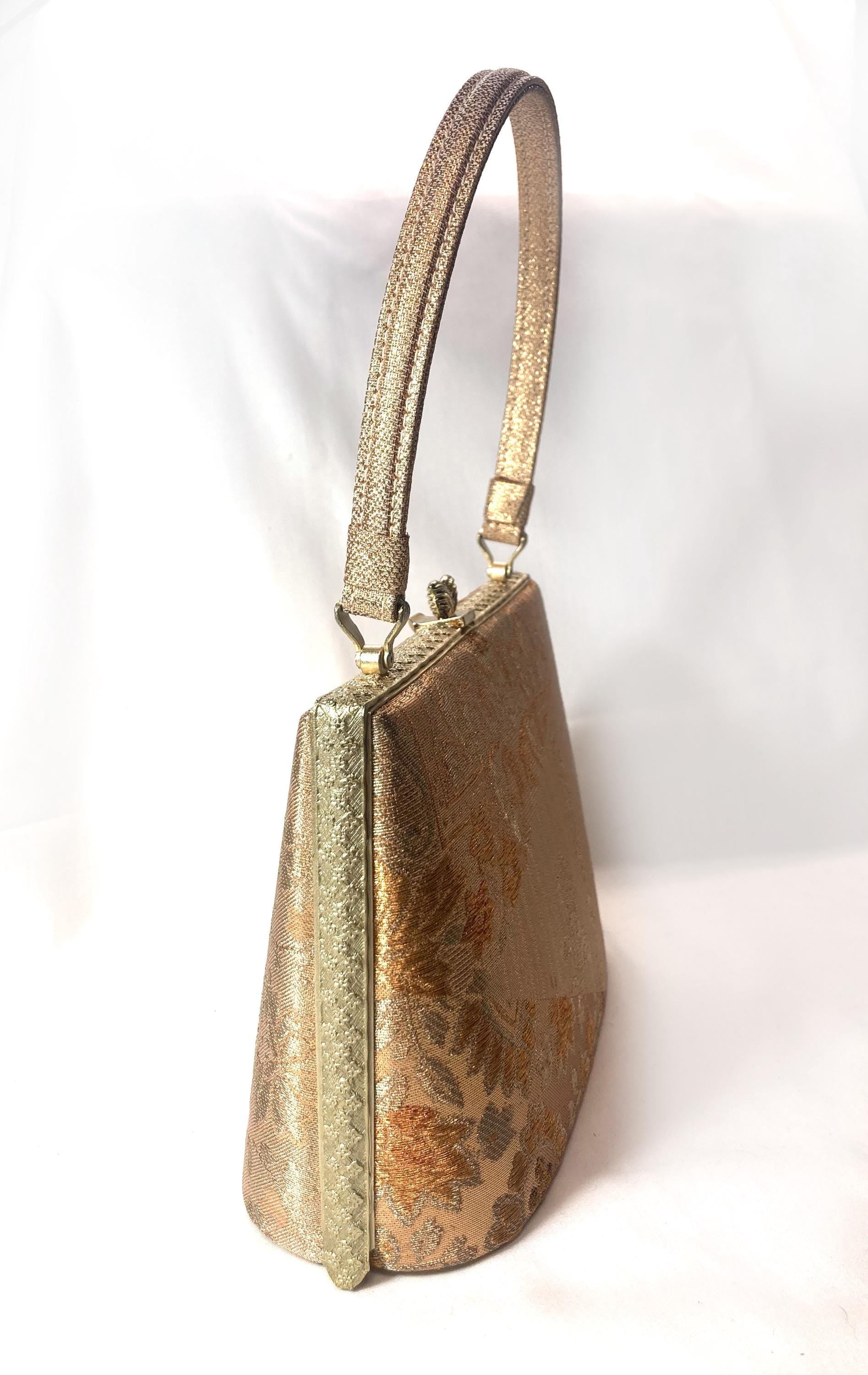Vintage kimono handbag - metallic golden tapestry