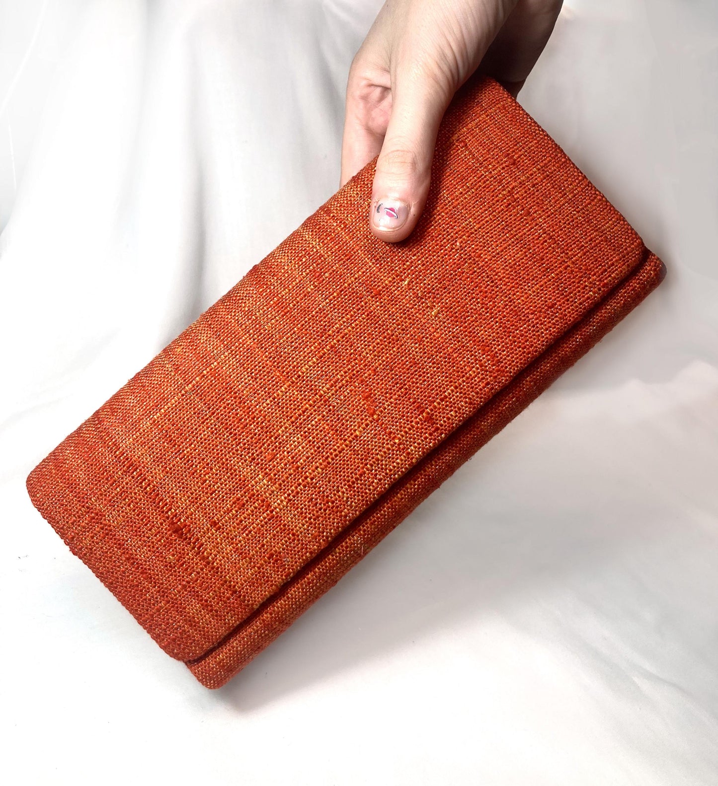 Vintage kimono clutch handbag - simple orange red textured fabric