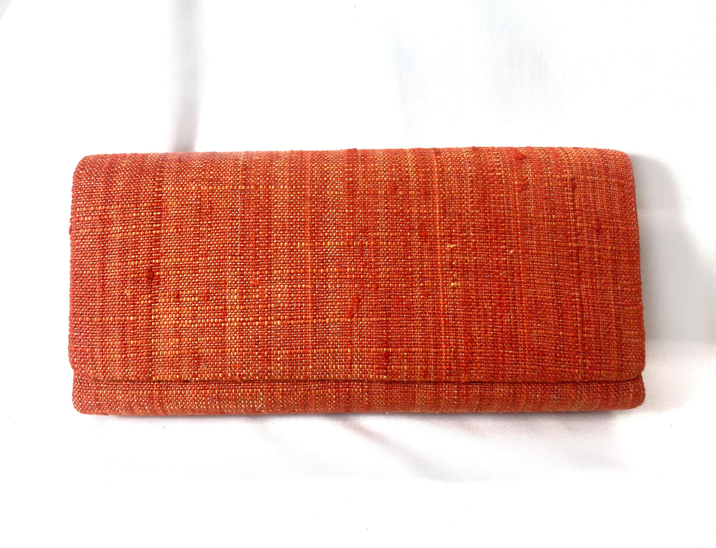 Vintage kimono clutch handbag - simple orange red textured fabric