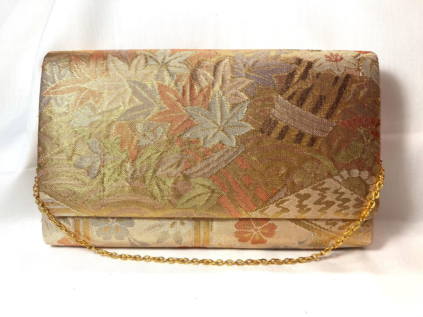 Vintage kimono two-way handbag - gold and pastel floral brocade