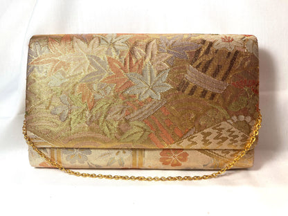 Vintage kimono two-way handbag - gold and pastel floral brocade
