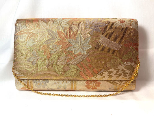 Vintage kimono two-way handbag - gold and pastel floral brocade