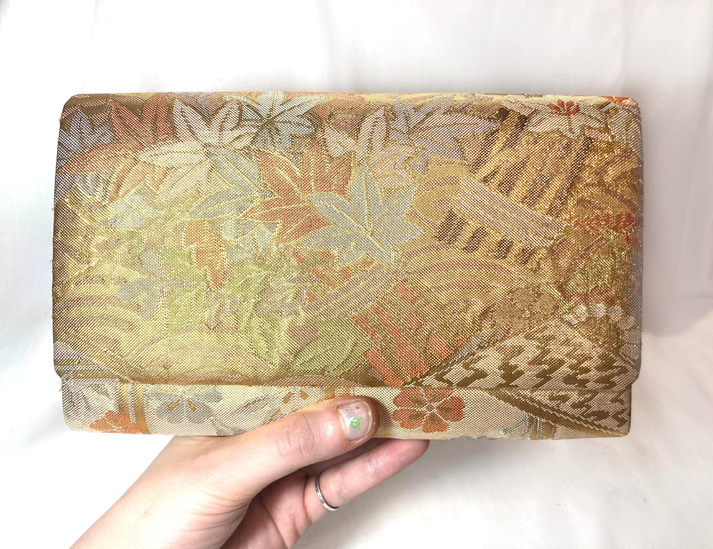 Vintage kimono two-way handbag - gold and pastel floral brocade