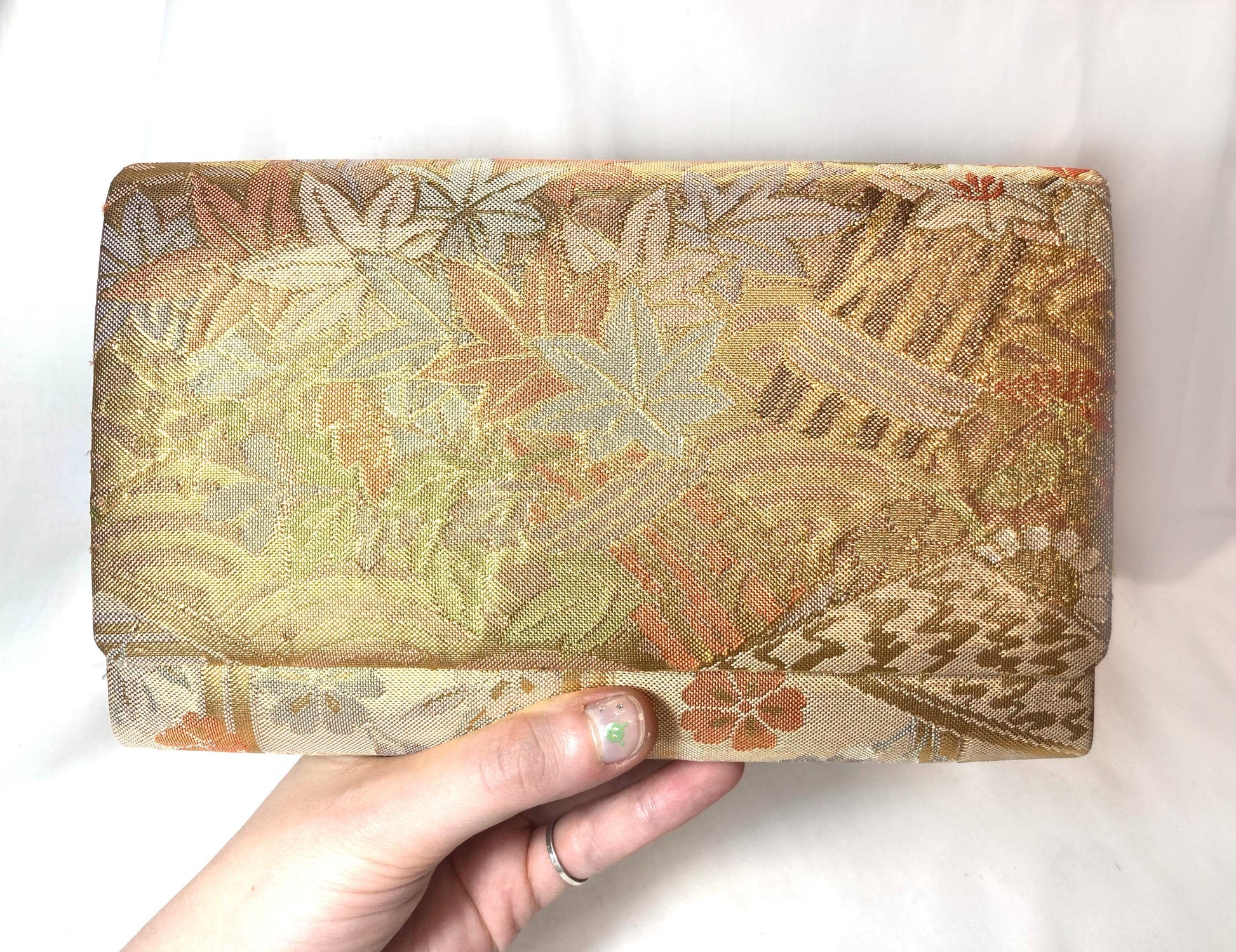 Vintage kimono two-way handbag - gold and pastel floral brocade