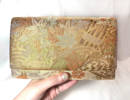 Vintage kimono two-way handbag - gold and pastel floral brocade