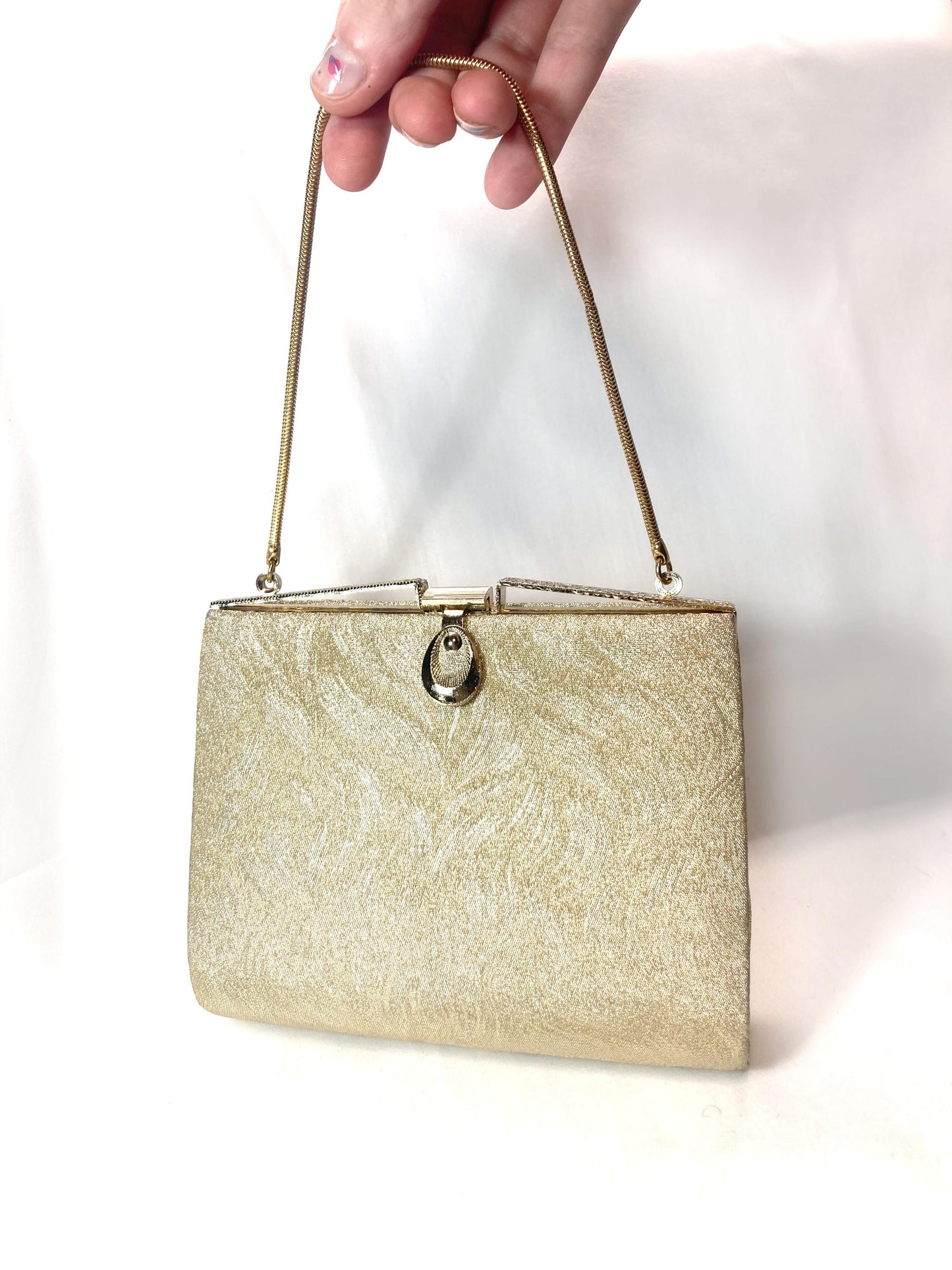 Vintage miniature handbag - golden with wavy pattern
