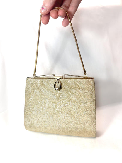 Vintage miniature handbag - golden with wavy pattern
