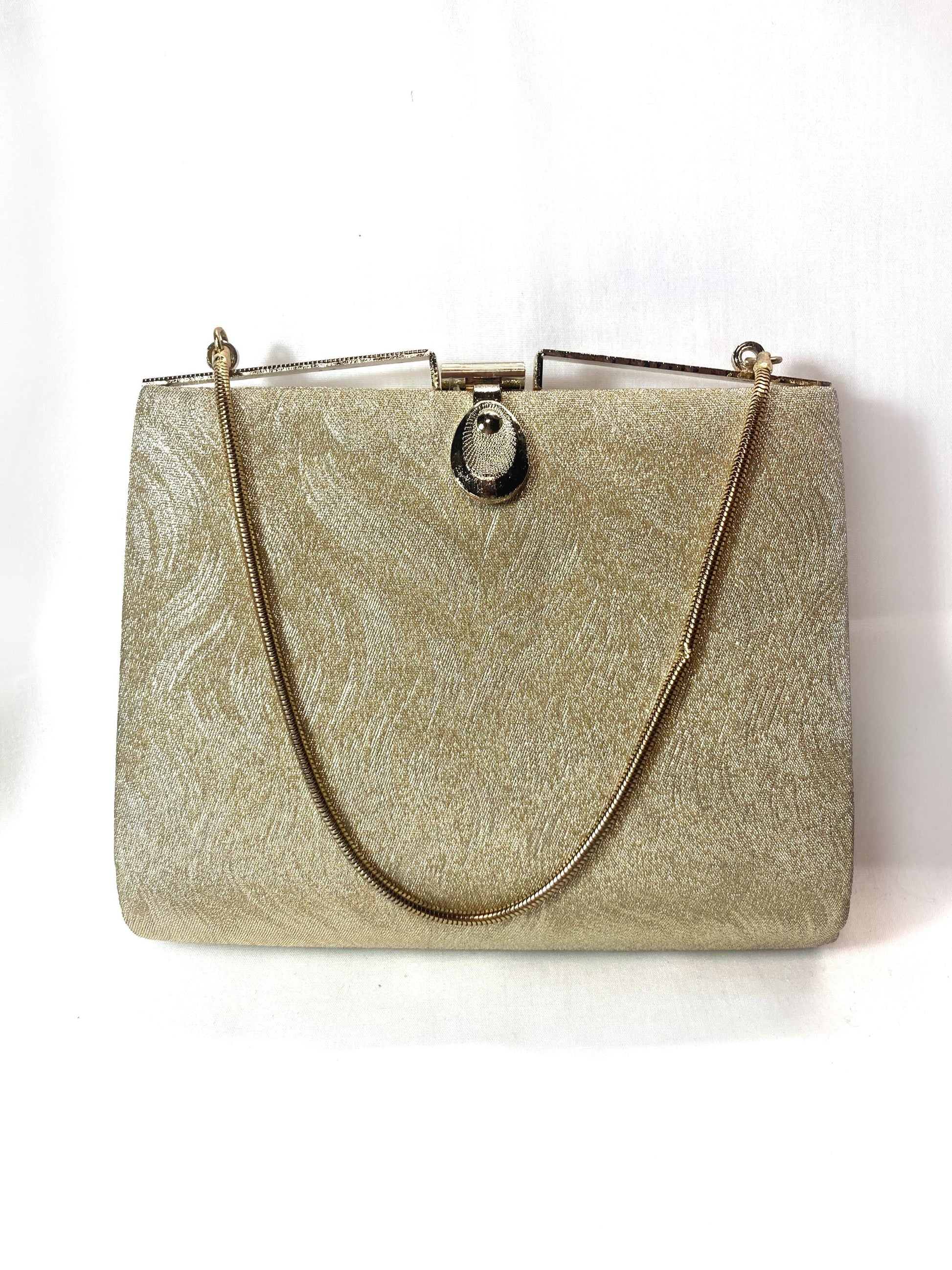 Vintage miniature handbag - golden with wavy pattern