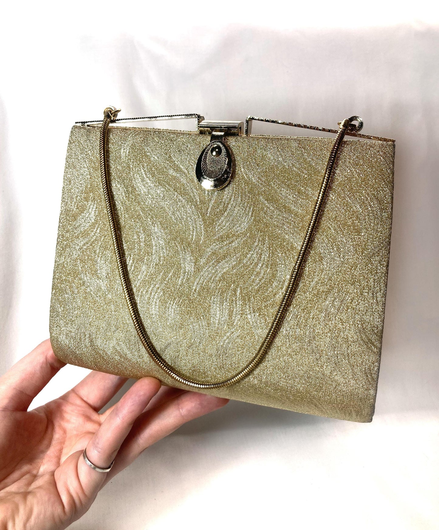 Vintage miniature handbag - golden with wavy pattern