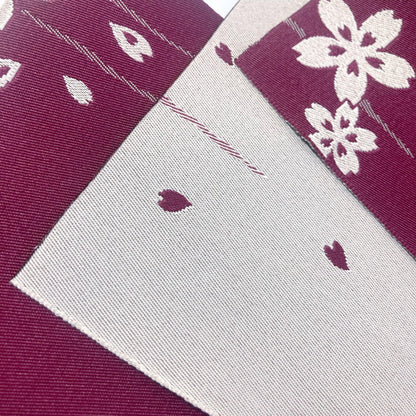 Reversible Japanese hanhaba obi - purple red and white sakura flowers