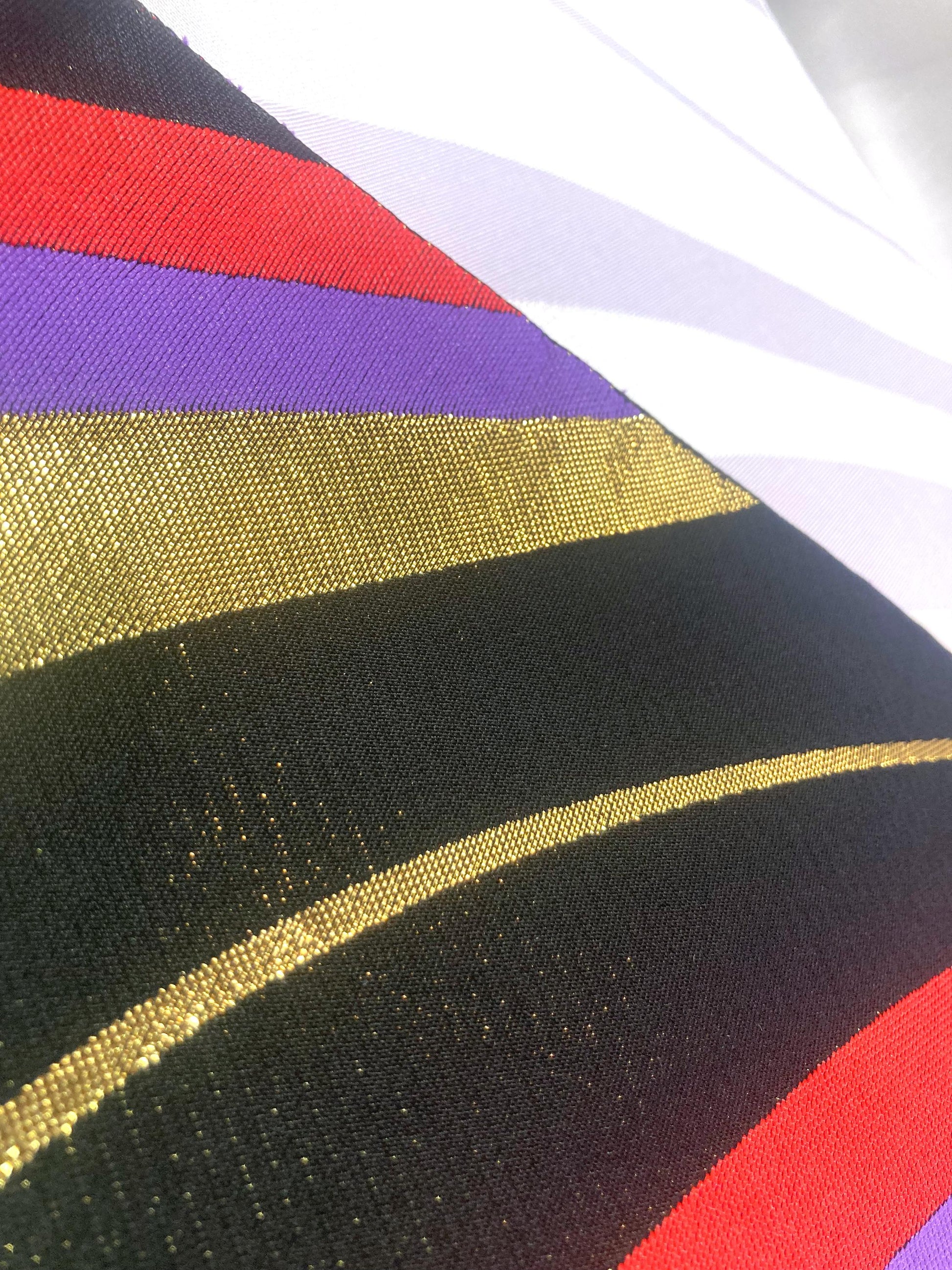 Reversible hanhaba obi - white and black, purple, and red waves - obi for dancing