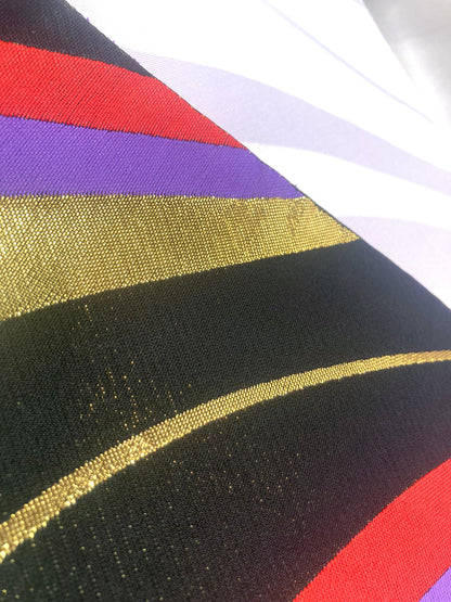 Reversible hanhaba obi - white and black, purple, and red waves - obi for dancing