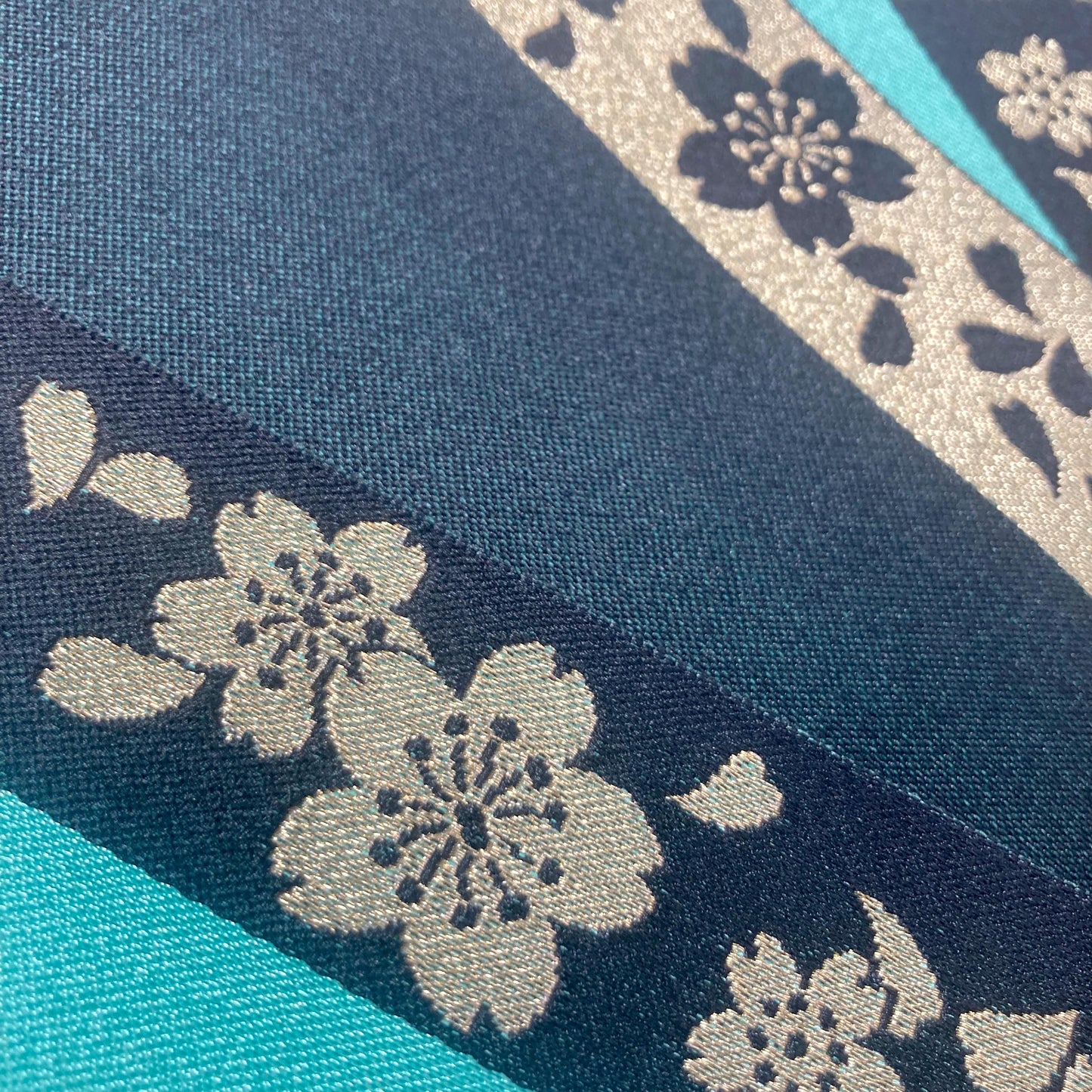 Cute Japanese hanhaba obi - emerald and black with golden sakura flowers