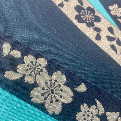 Cute Japanese hanhaba obi - emerald and black with golden sakura flowers