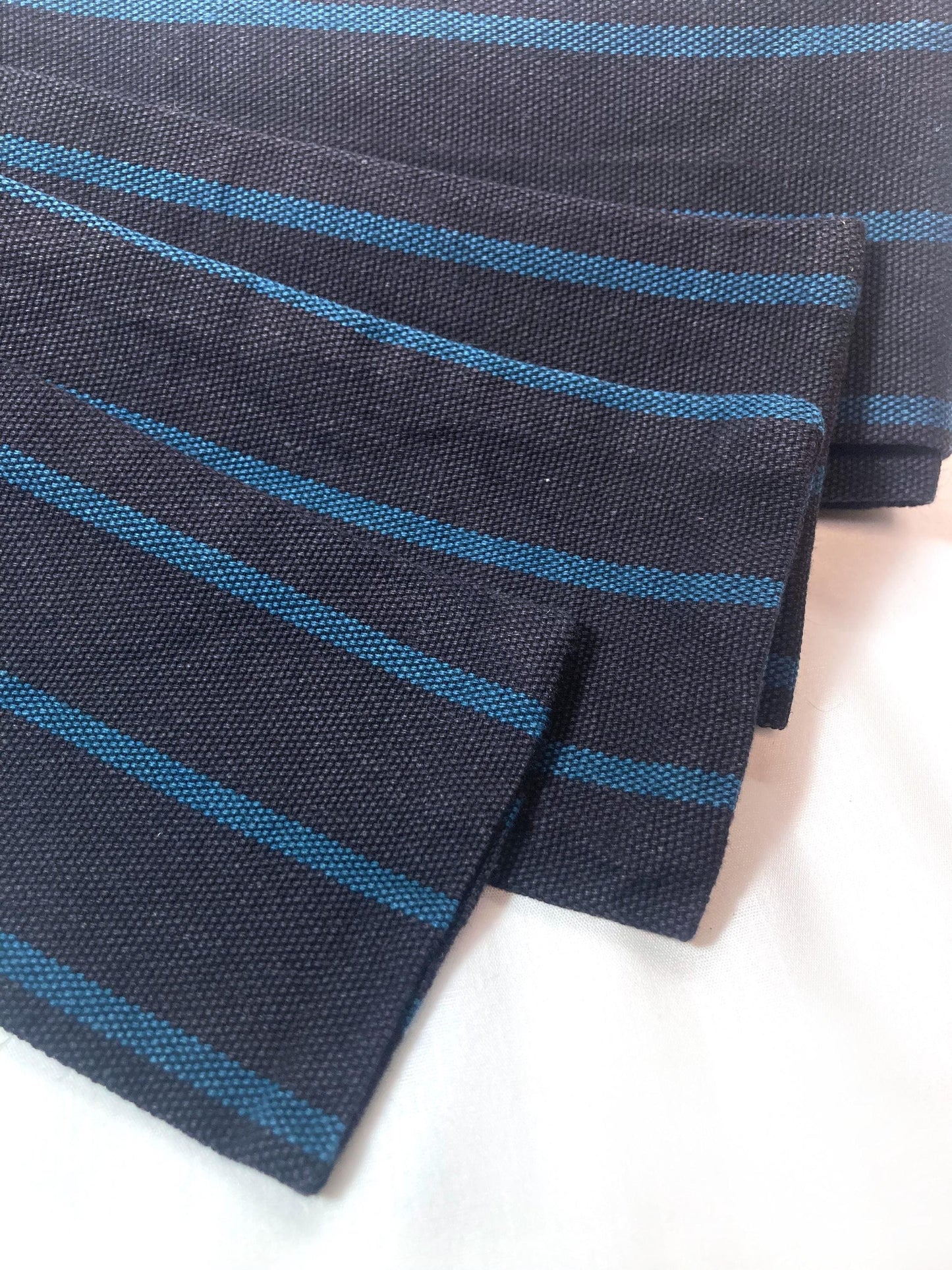 Vintage narrow kaku obi - black with turquoise stripes