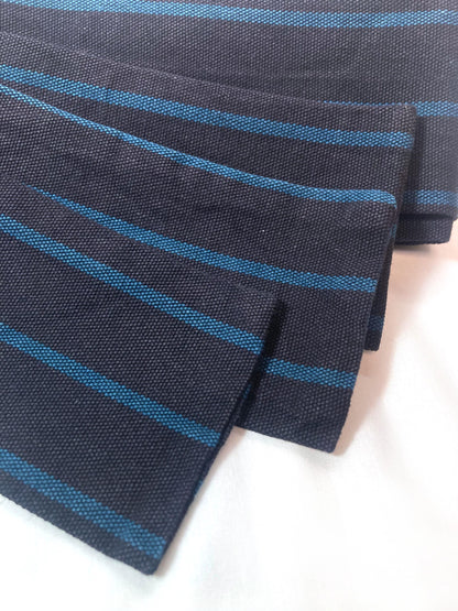 Vintage narrow kaku obi - black with turquoise stripes