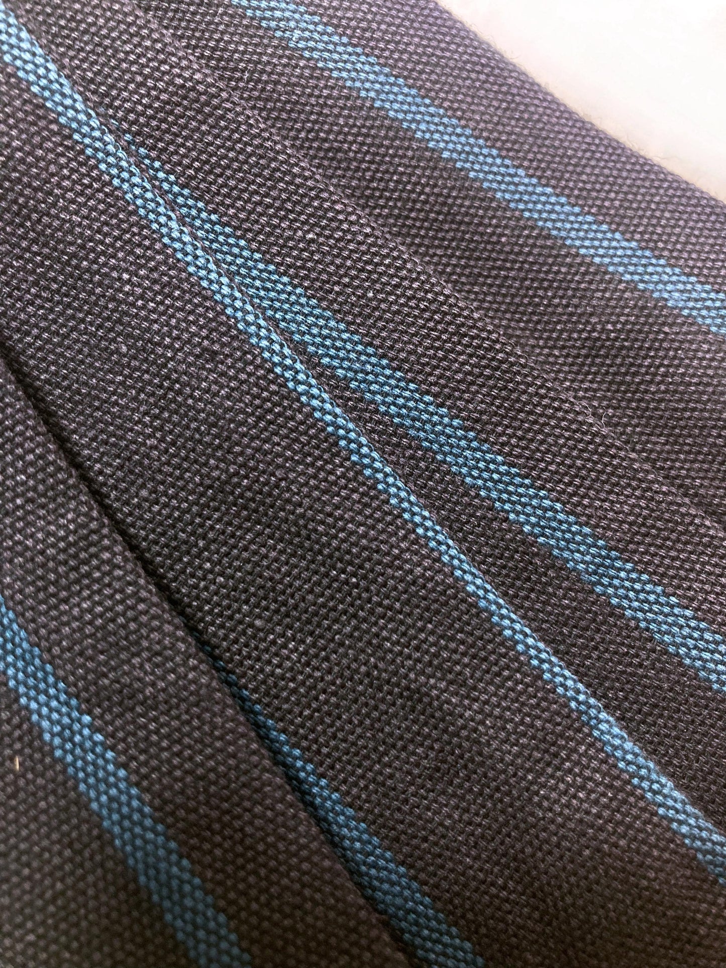 Vintage narrow kaku obi - black with turquoise stripes