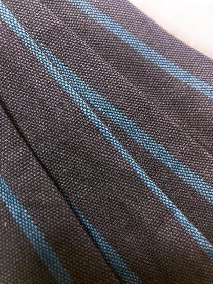 Vintage narrow kaku obi - black with turquoise stripes