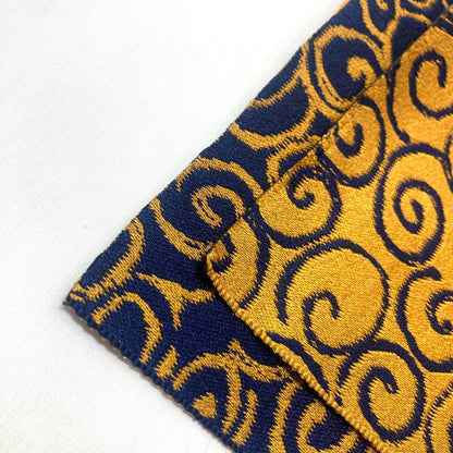 Playful Japanese hanhaba obi - black-blue and yellow swirls