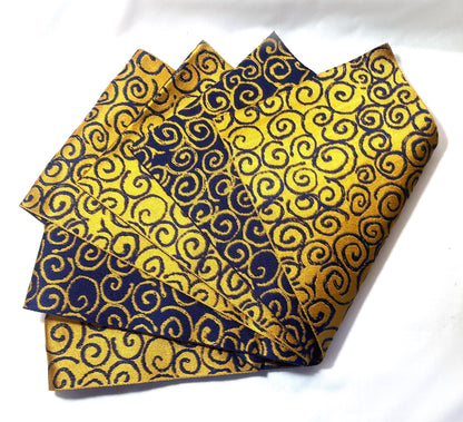 Playful Japanese hanhaba obi - black-blue and yellow swirls
