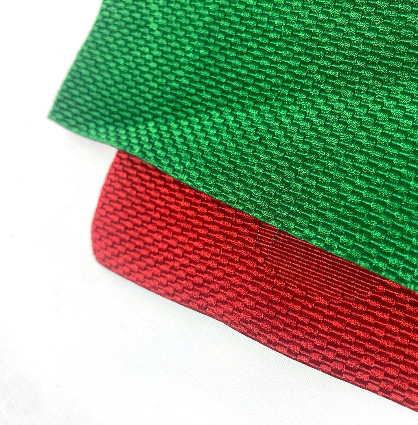 Reversible Japanese hanhaba obi - vivid red and green polka dots