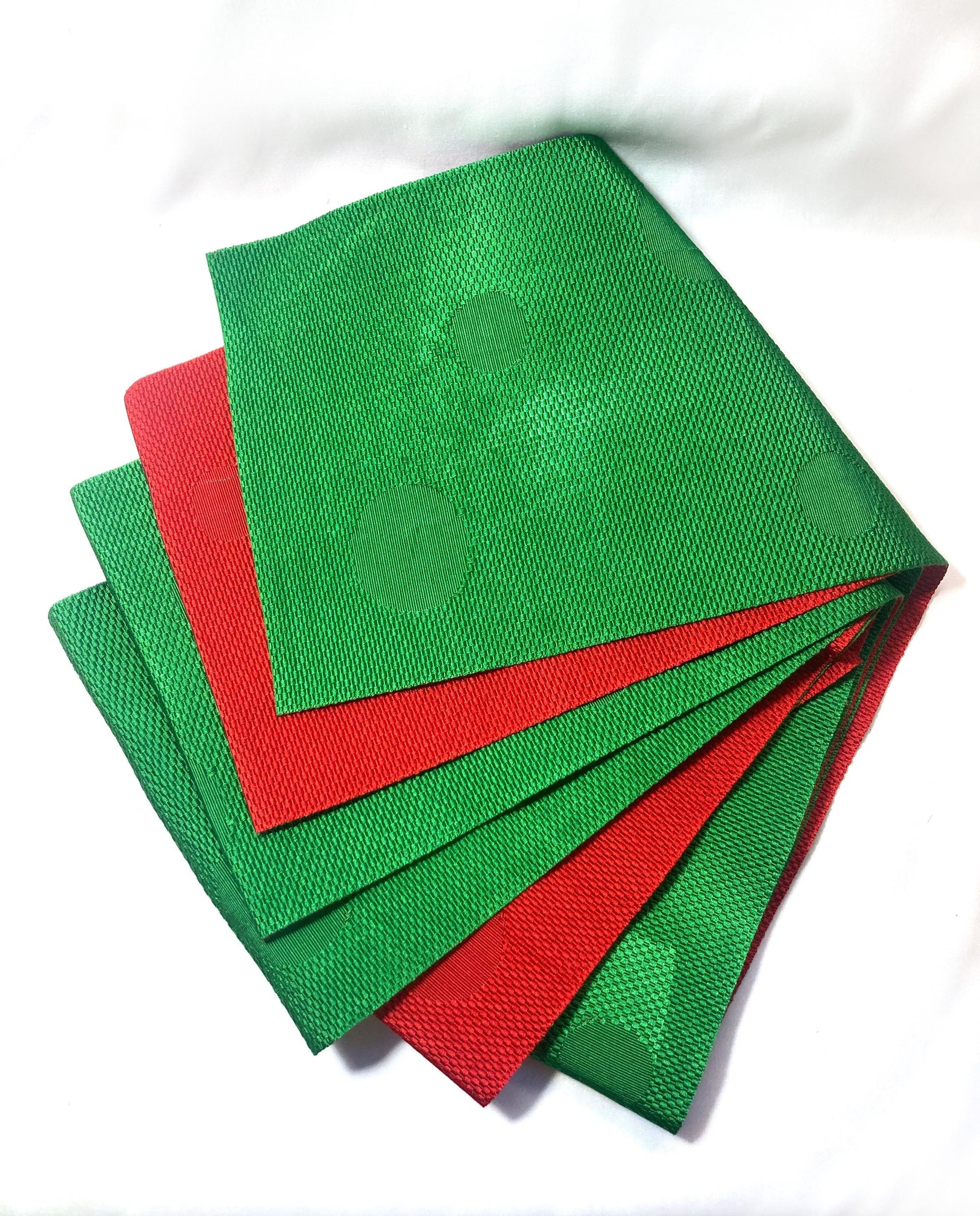 Reversible Japanese hanhaba obi - vivid red and green polka dots