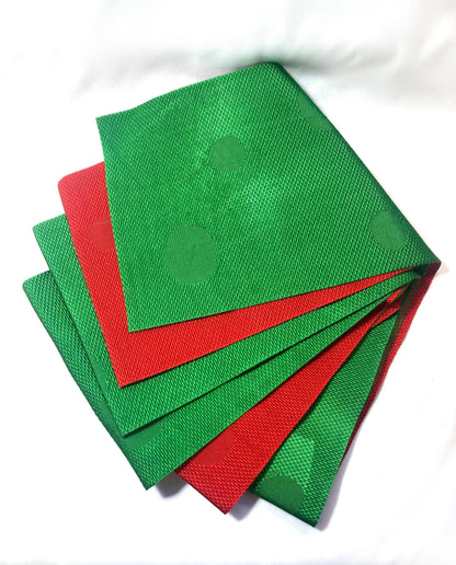 Reversible Japanese hanhaba obi - vivid red and green polka dots