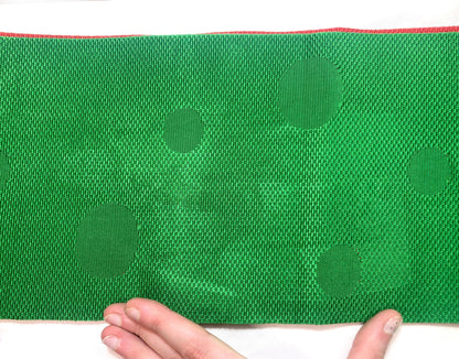 Reversible Japanese hanhaba obi - vivid red and green polka dots